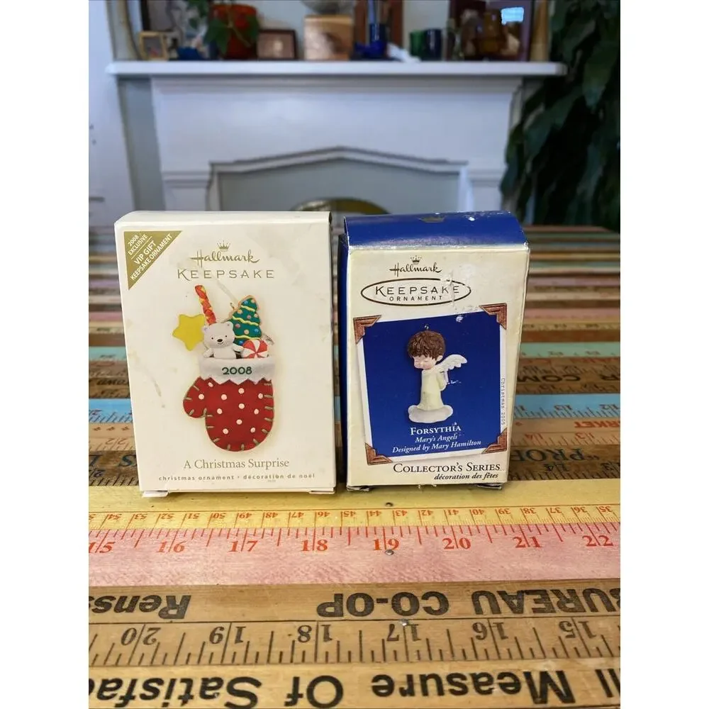Hallmark 2005 Mary's Angels #18 Forsythia / 2008 A Christmas Surprise Ornaments